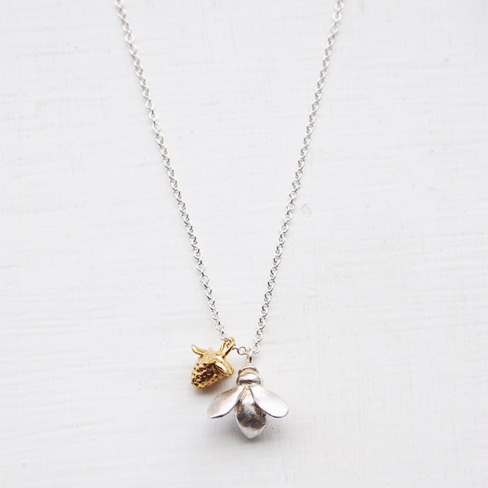 Honeybee & Gold Strawberry Necklace
