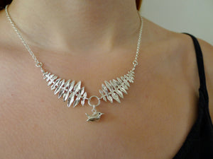 Wren and Fern Leaves Necklace