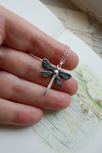 Load image into Gallery viewer, Dragonfly Necklace Silver with Oxidisation