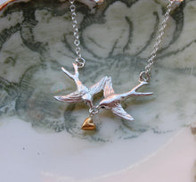 Load image into Gallery viewer, Double Swallow &amp; Heart necklace