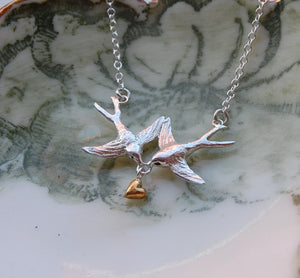 Double Swallow & Heart necklace
