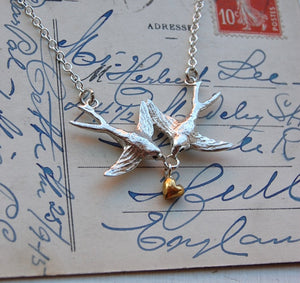 Double Swallow & Heart necklace