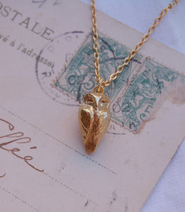 Sleepy Owl Necklace, Gold dipped