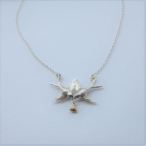Double Swallow & Heart necklace