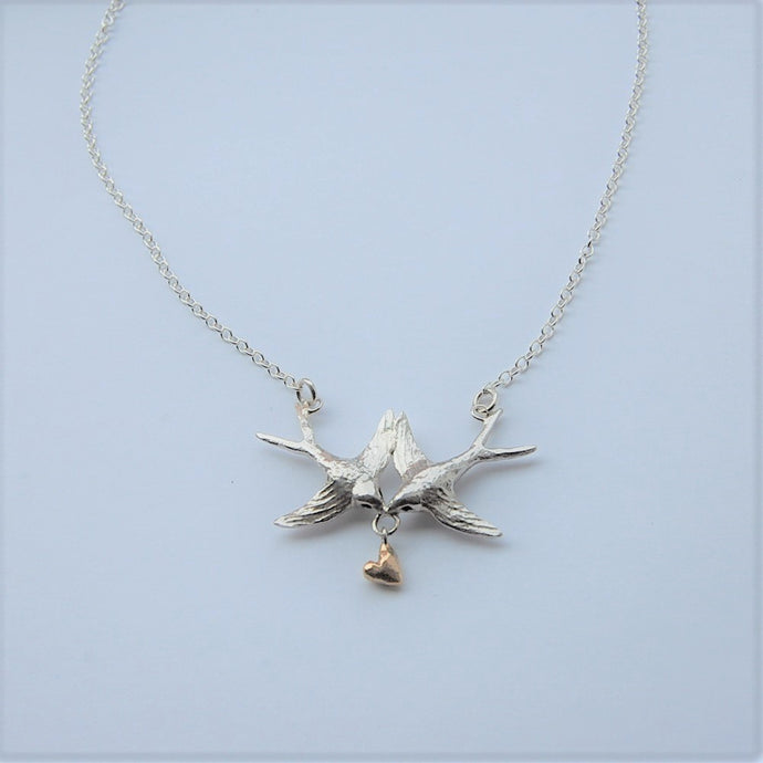 Double Swallow & Heart necklace