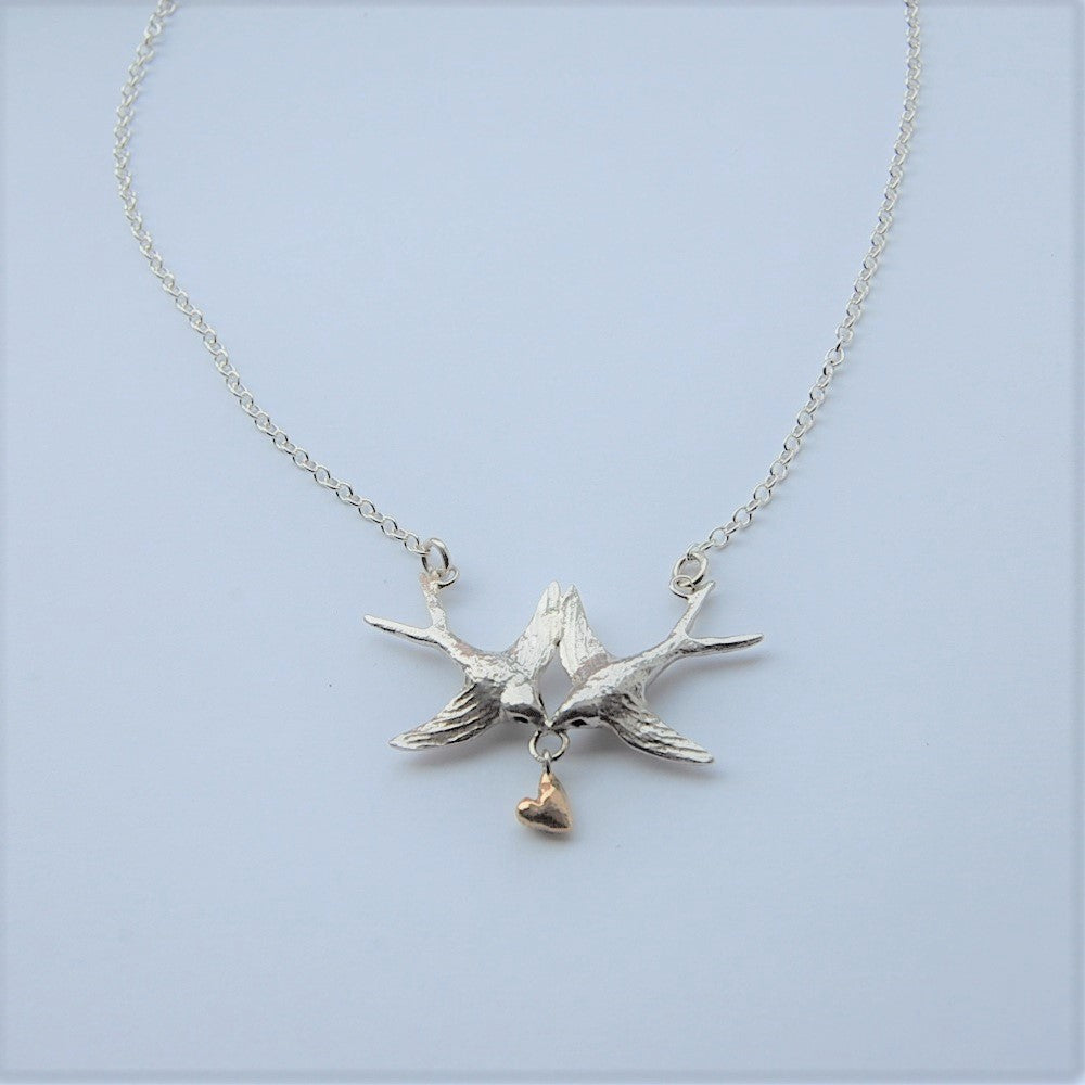 Double Swallow & Heart necklace