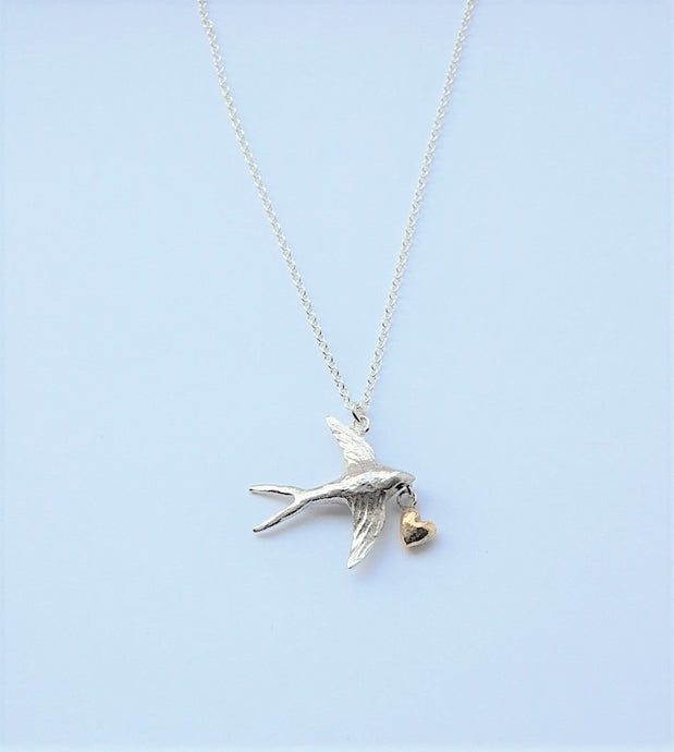 Swallow & Gold dipped Heart Necklace