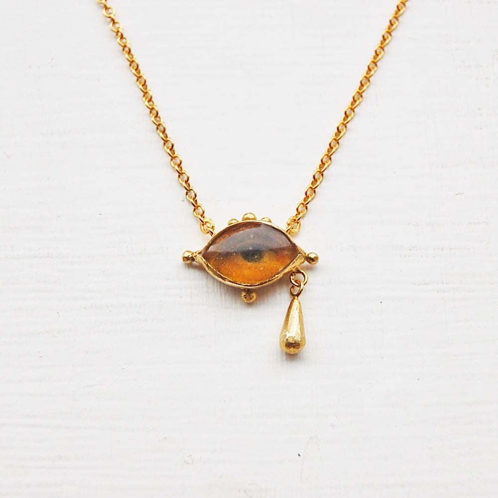 Lover's Eye & Teardrop Necklace, Gold Dipped