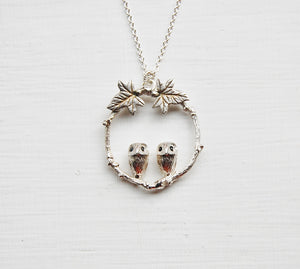 Pair of Owls in the Ivy Necklace