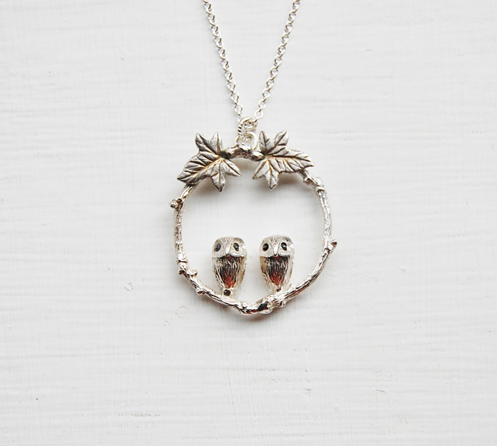 Pair of Owls in the Ivy Necklace