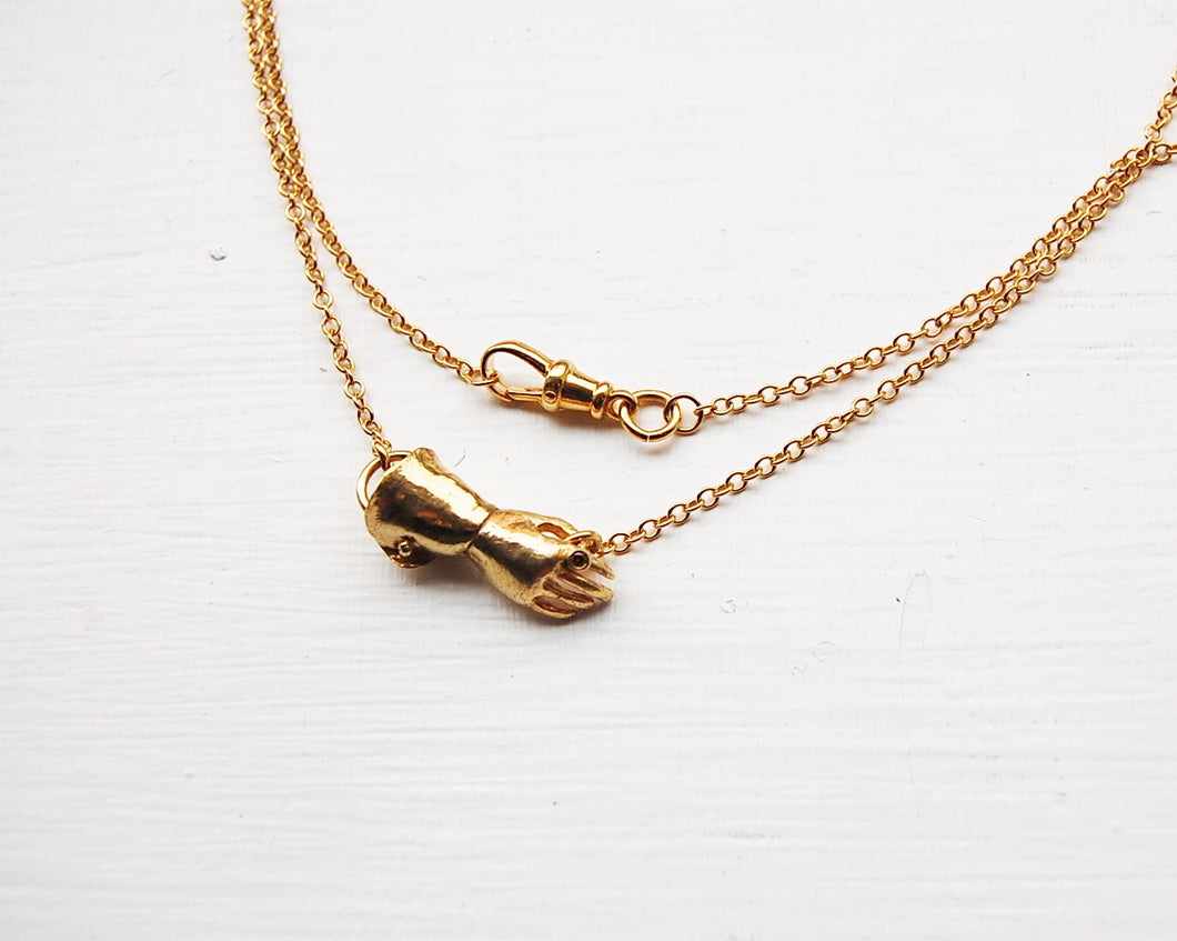 Cuffed Hand & Diamond, Gold Dipped Necklace