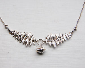 Wren and Fern Leaves Necklace