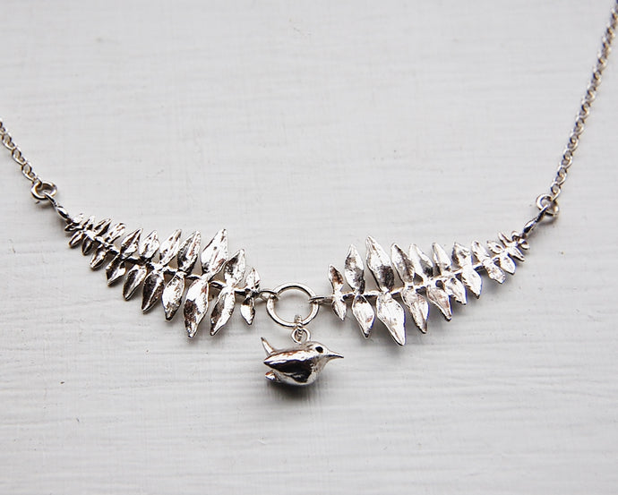 Wren and Fern Leaves Necklace