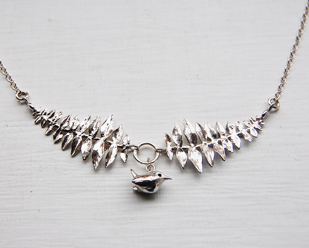 Wren and Fern Leaves Necklace