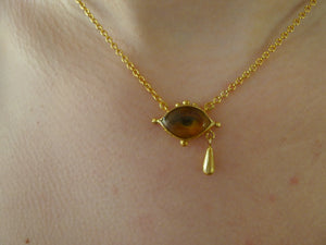 Lover's Eye & Teardrop Necklace, Gold Dipped