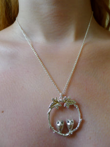 Pair of Owls in the Ivy Necklace