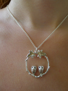Pair of Owls in the Ivy Necklace