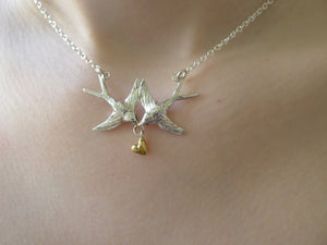 Double Swallow & Heart necklace