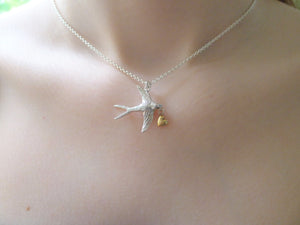 Swallow & Gold dipped Heart Necklace